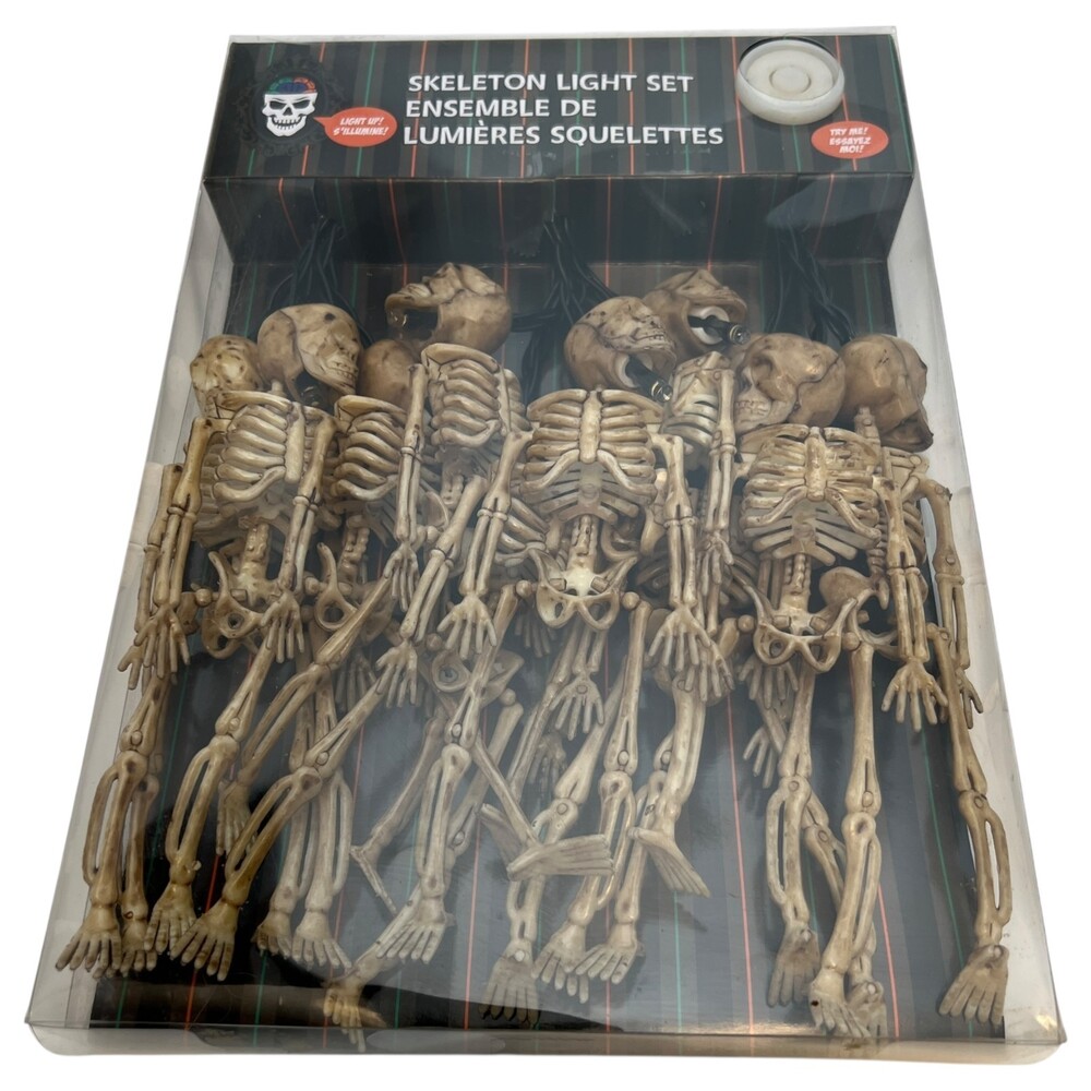 Skeleton String Lights Halloween Realistic Style Bones Spooky Scary 10 Pc NIB